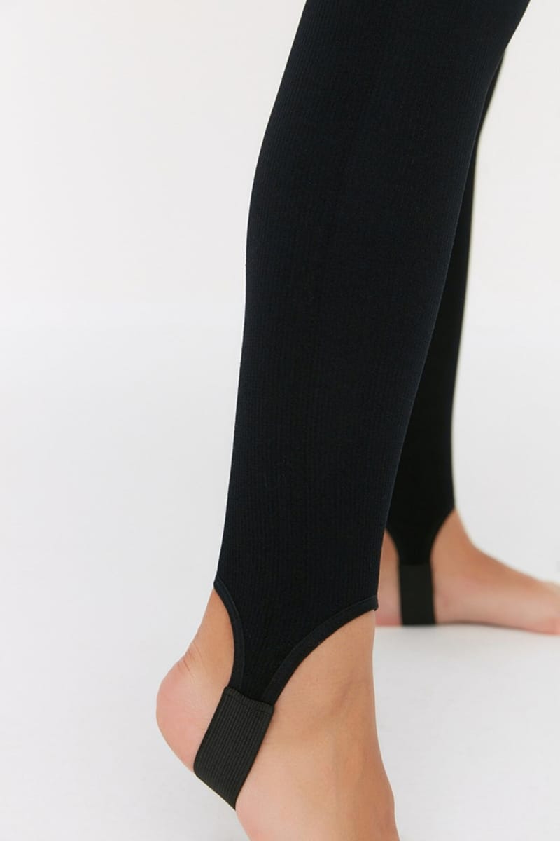 Black Stirrup High Waist Women's Leggings - Tights & Leggings 13