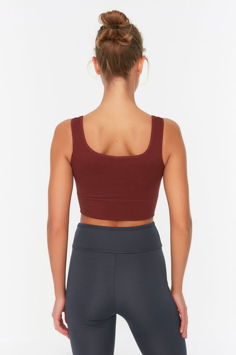 Brown Scoop Neck Knitted Sports Women's Bra - Sports Bra 18