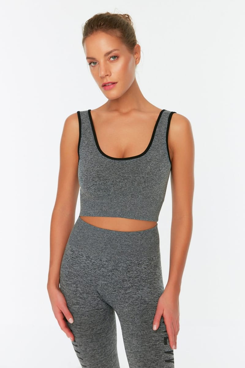 Grey Scoop Neck Knitted Sports Women's Bra - Sports Bra 12