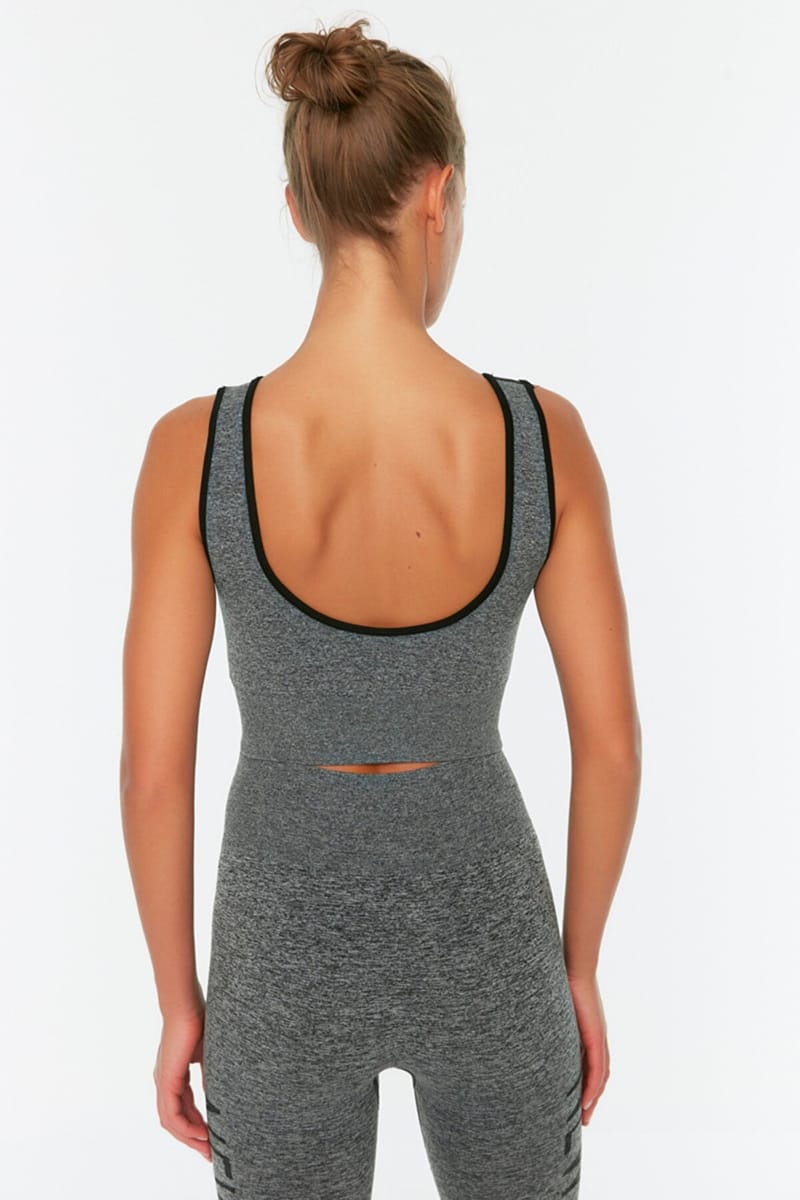 Grey Scoop Neck Knitted Sports Women's Bra - Sports Bra 14