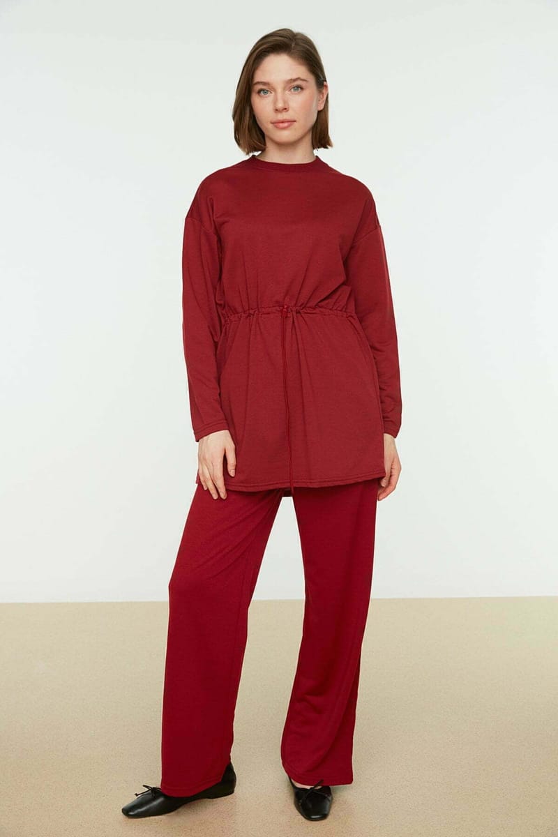 Red Crew Neck Tunic And Straight Pants Women's Set Trendyol - Women's Co-ord Sets 1