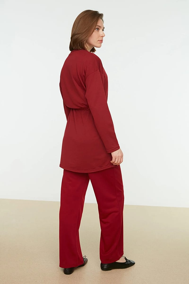 Red Crew Neck Tunic And Straight Pants Women's Set Trendyol - Women's Co-ord Sets 3