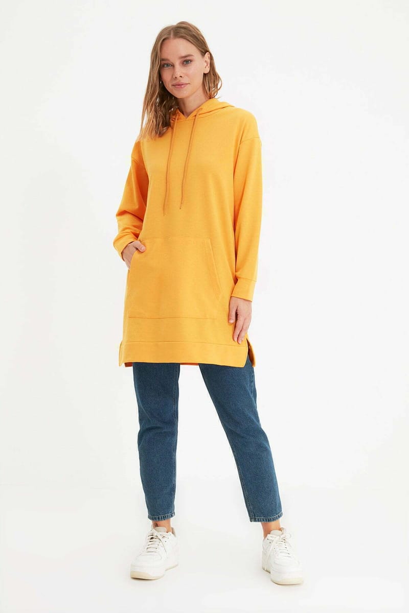 Yellow Tunic Knitted Women's Hoodie - Hoodies 1