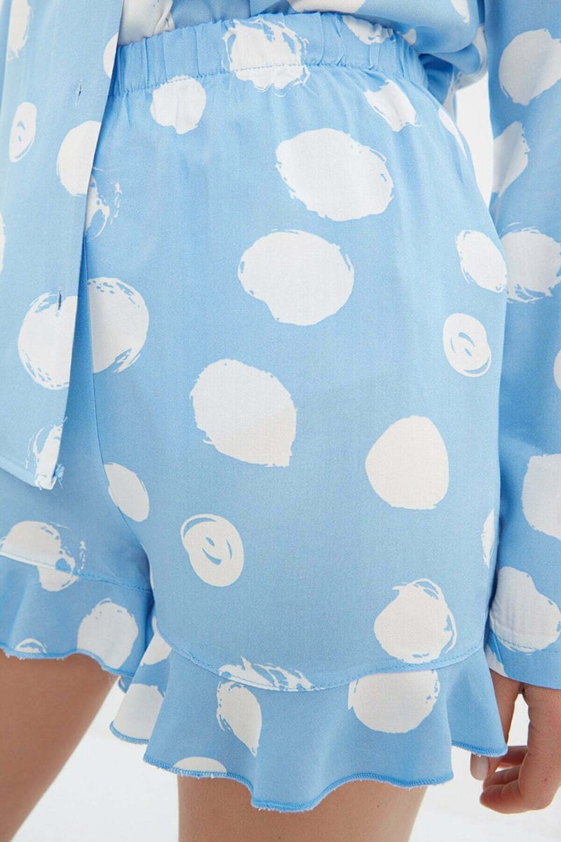 Baby Blue Pattern Knitted Short Women's Night Dresses Set - Loungewear 4