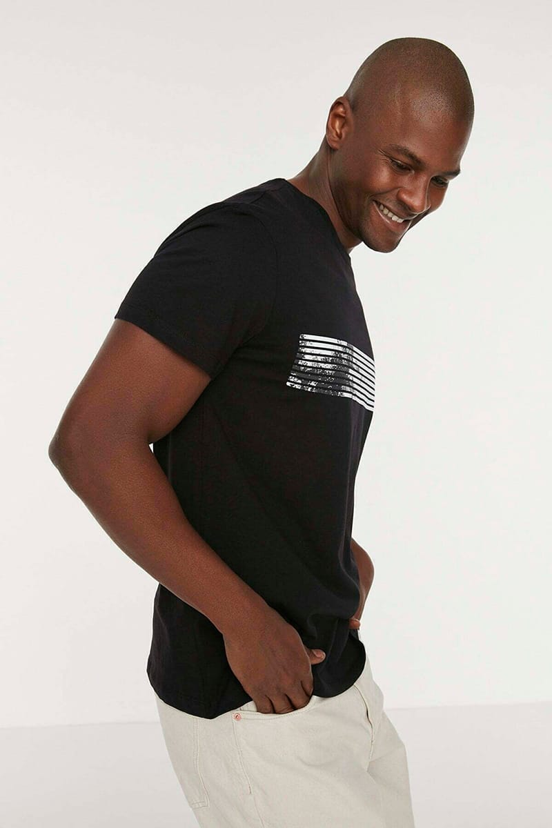 Striped Panel Crew Neck T-Shirt - Short Sleeve T-Shirt 1