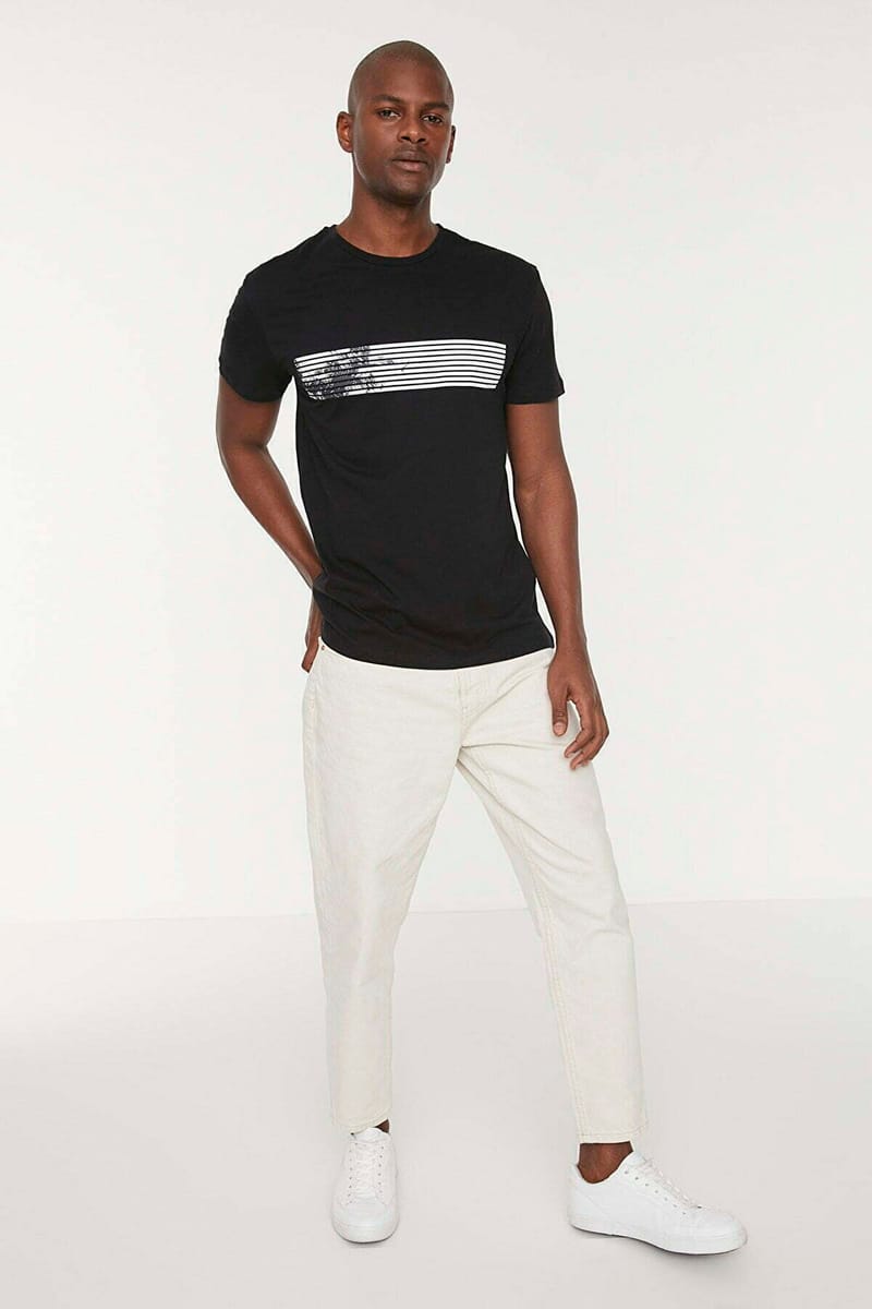 Striped Panel Crew Neck T-Shirt - Short Sleeve T-Shirt 2