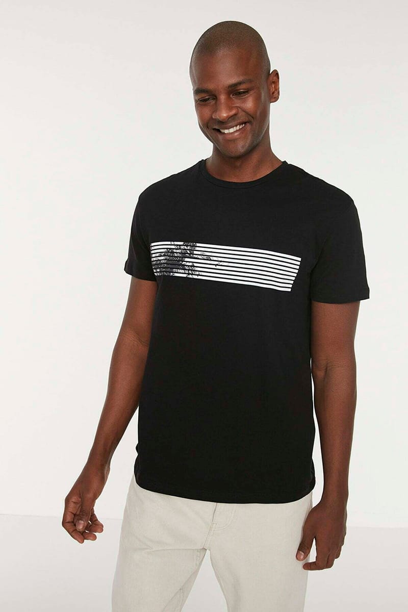 Striped Panel Crew Neck T-Shirt - Short Sleeve T-Shirt 7