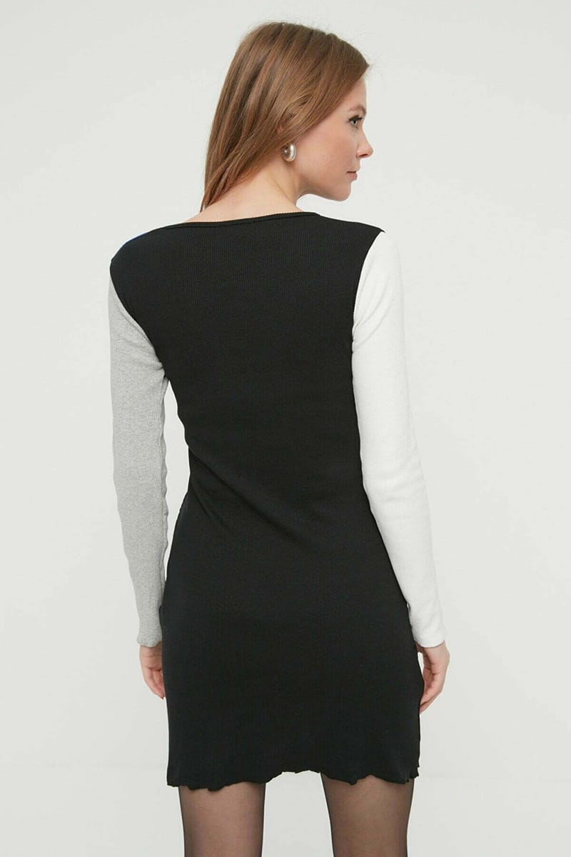 Ribbed Color Block  Slit Bodycon Knitted Dress