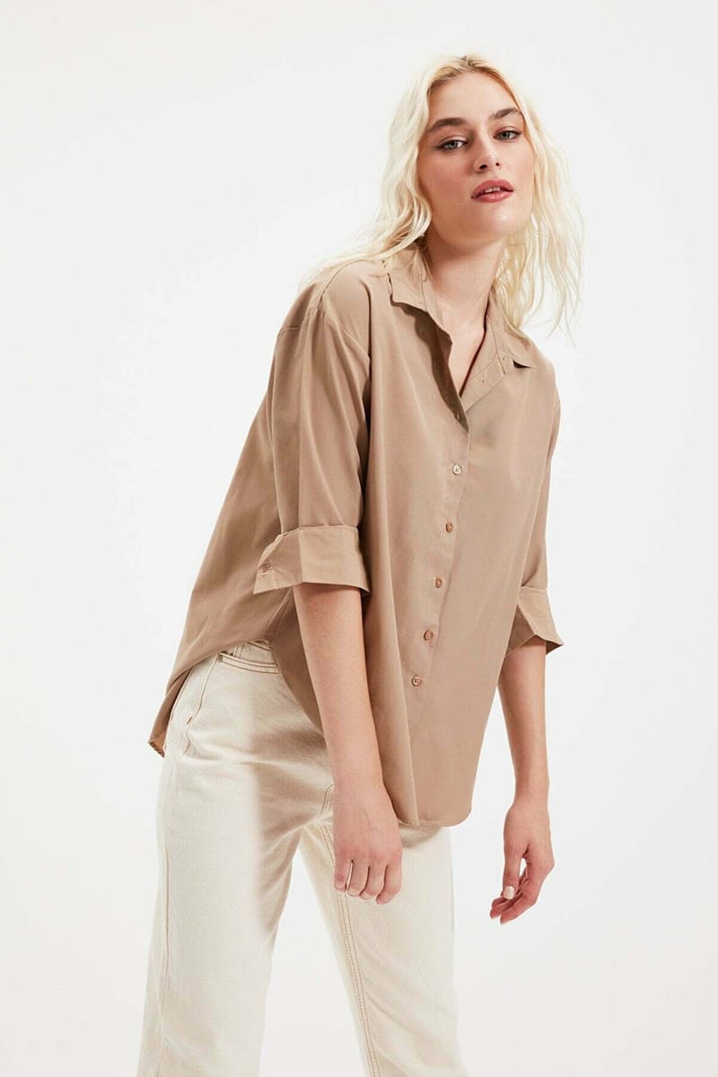 Button Down Three-Quarter Sleeves Women's Shirt - Shirts & Blouses 134