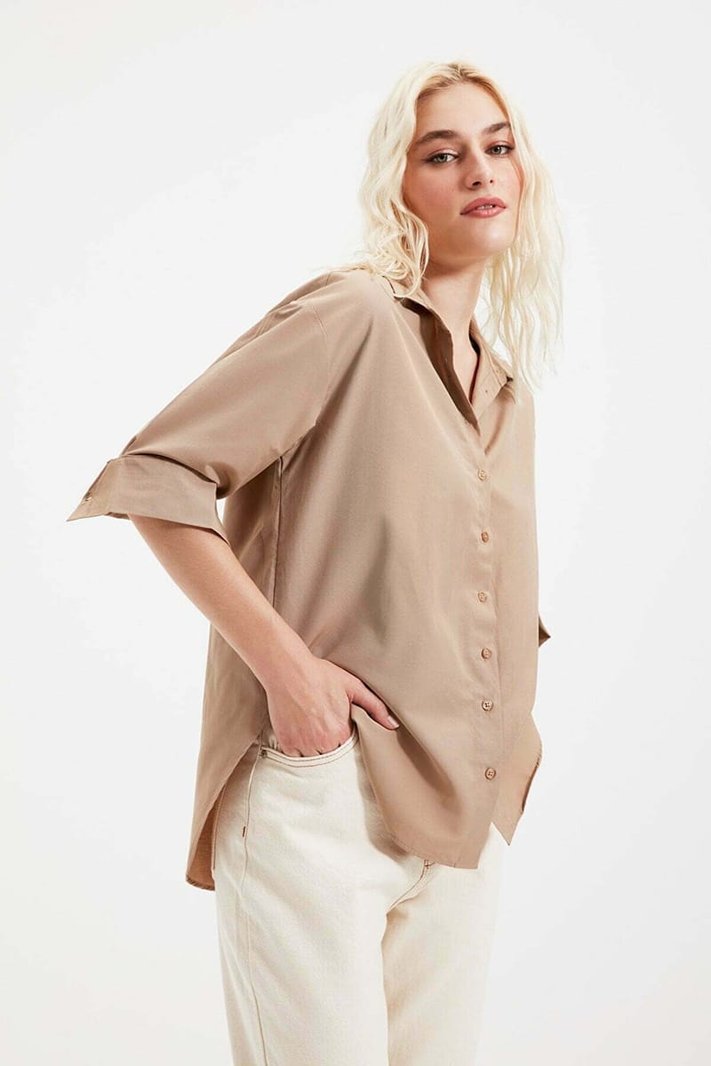 Button Down Three-Quarter Sleeves Women's Shirt - Shirts & Blouses 136