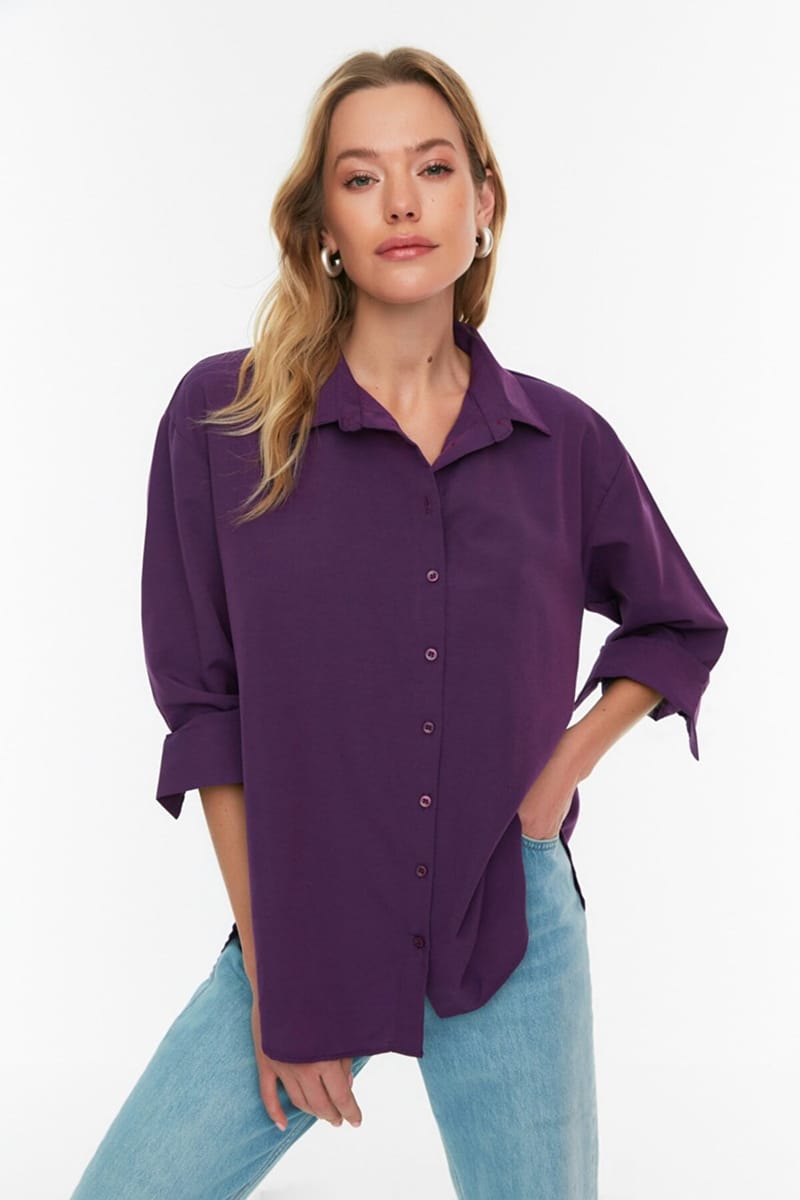 Button Down Three-Quarter Sleeves Women's Shirt - Shirts & Blouses 63
