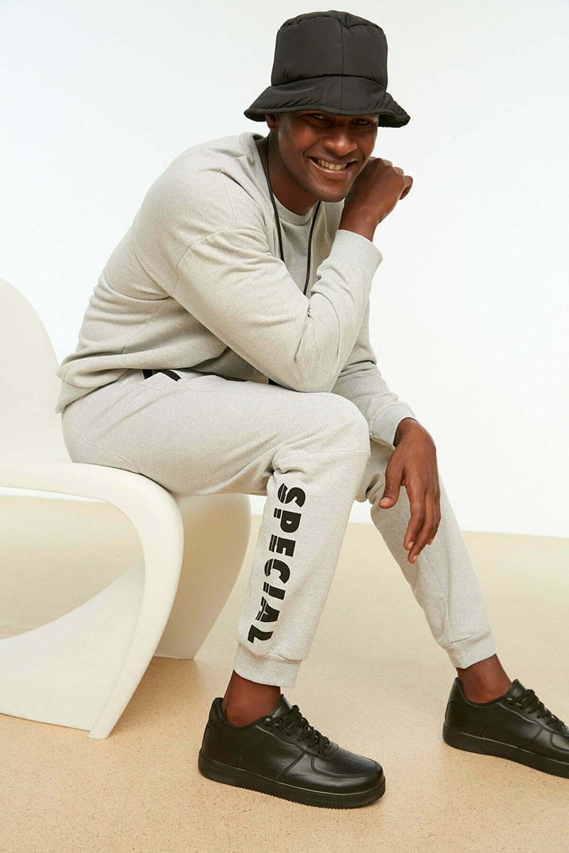 Grey Essential Printed Zipped Pocket Men's Sweatpants - Sweatpants 1