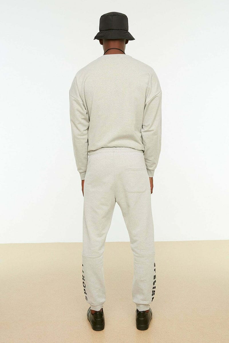 Grey Essential Printed Zipped Pocket Men's Sweatpants - Sweatpants 3