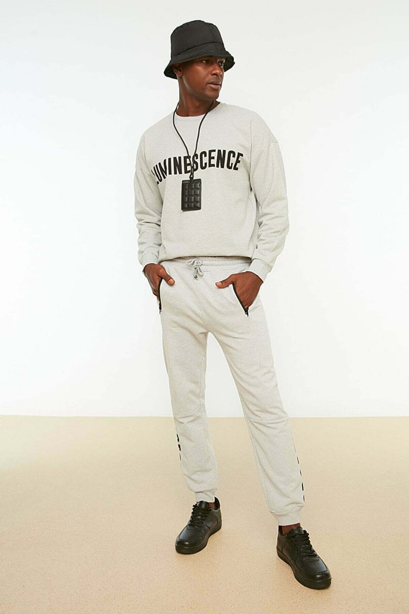 Grey Essential Printed Zipped Pocket Men's Sweatpants - Sweatpants 4