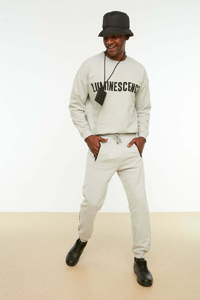 Grey Essential Printed Zipped Pocket Men's Sweatpants - Sweatpants 5