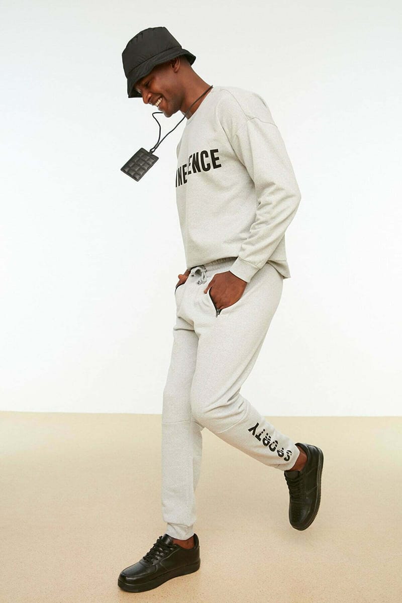 Grey Essential Printed Zipped Pocket Men's Sweatpants - Sweatpants 10