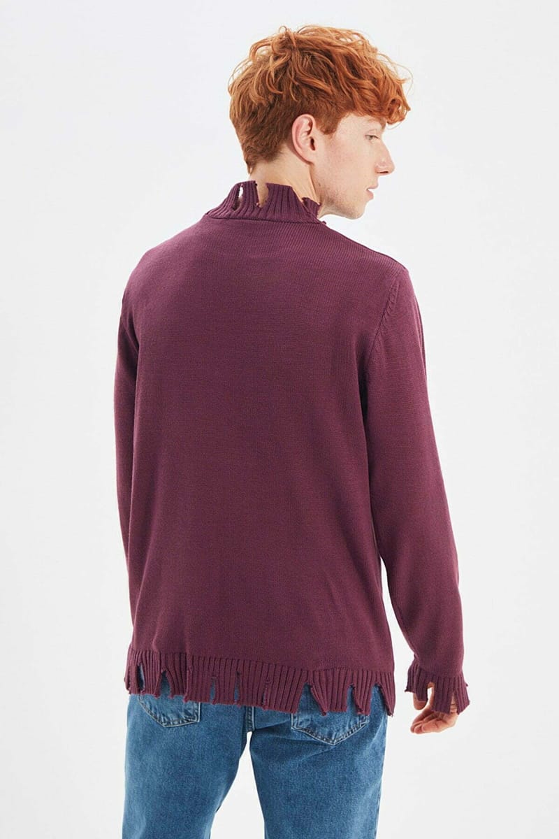Ripped Turtle Neck Knitted Sweater - Sweaters 1