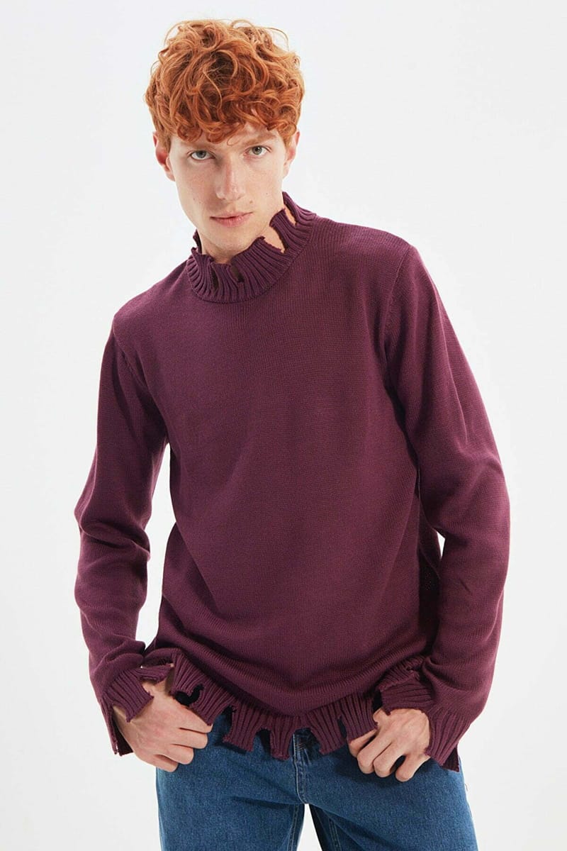 Ripped Turtle Neck Knitted Sweater - Sweaters 2