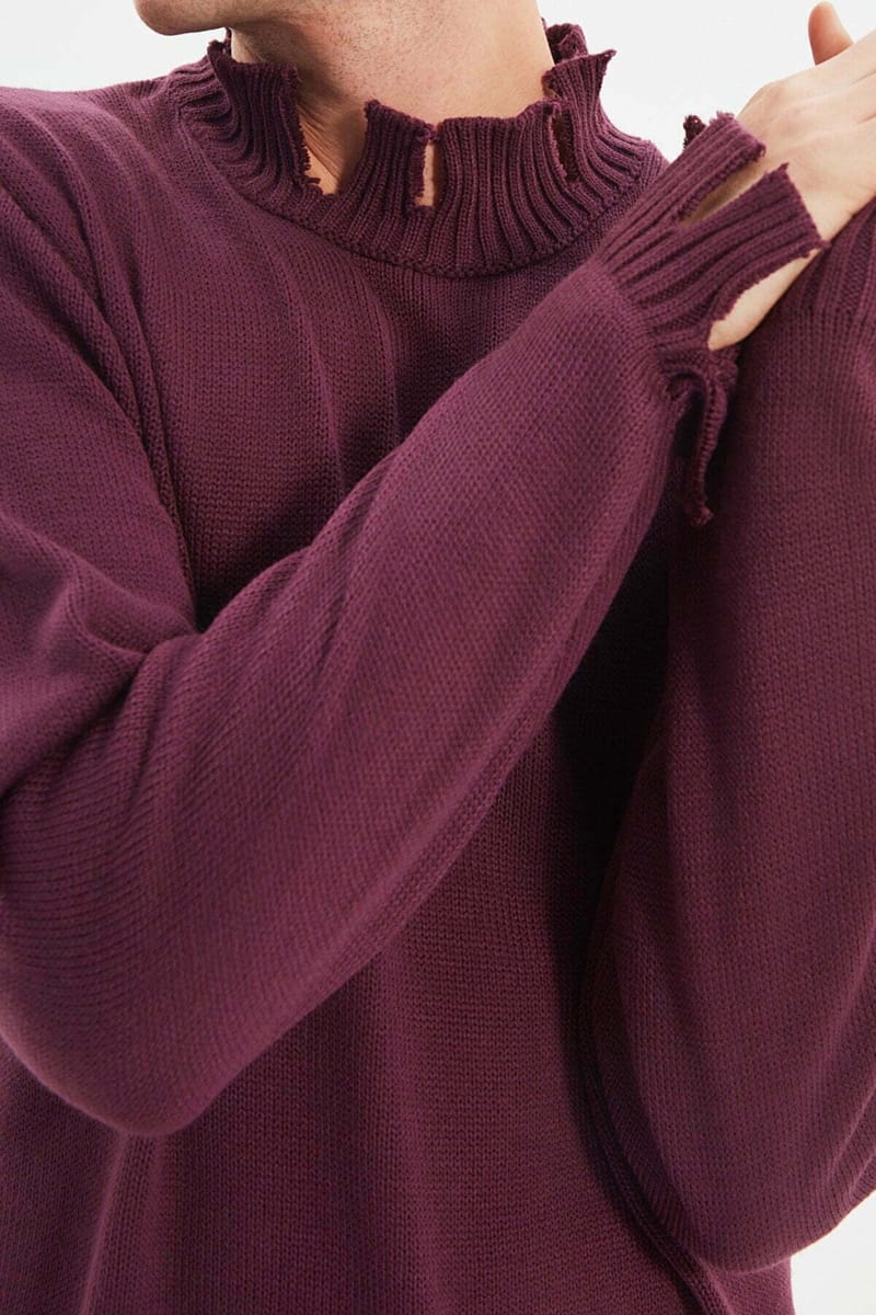 Ripped Turtle Neck Knitted Sweater - Sweaters 3