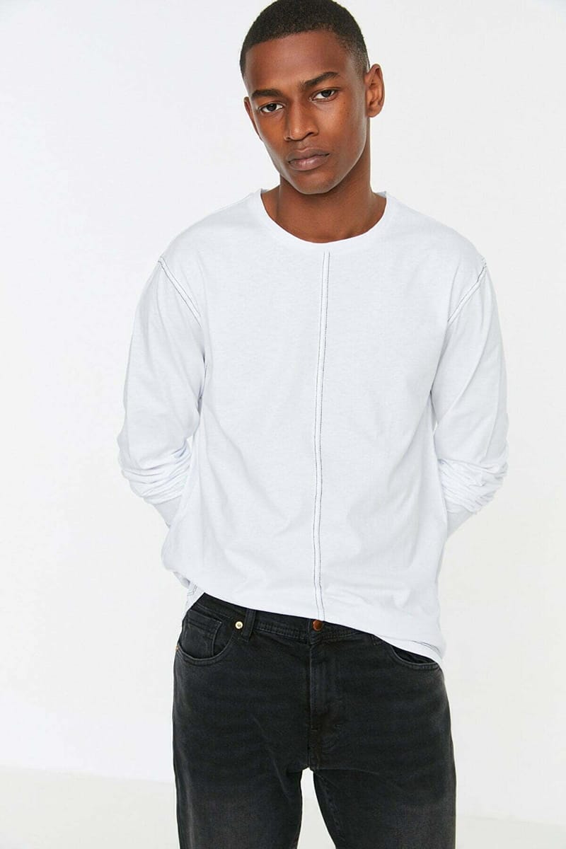 Seam Detail Crew Neck T-Shirt - Long Sleeve T-Shirt 3