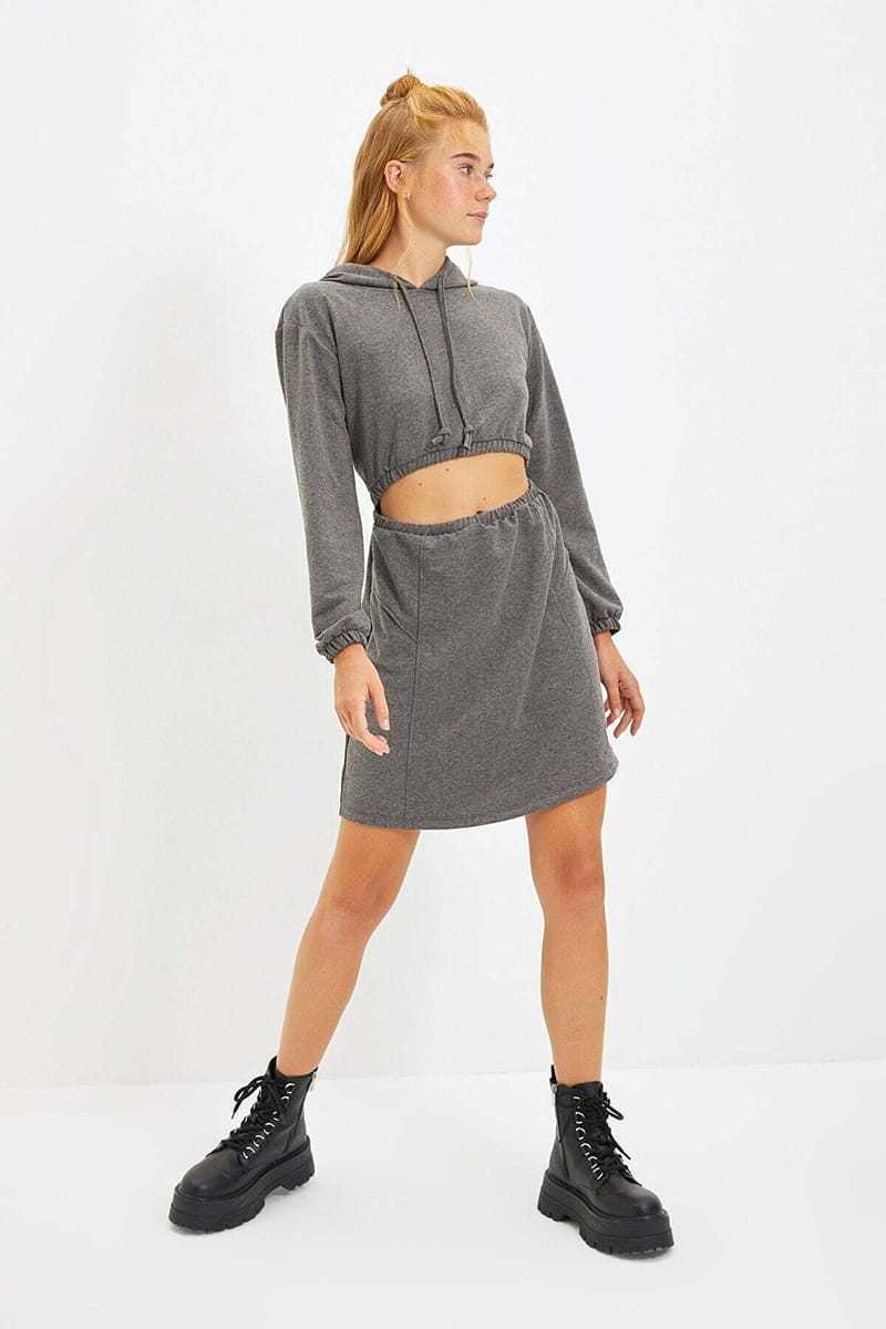 Cut Out Detail Hooded Dress