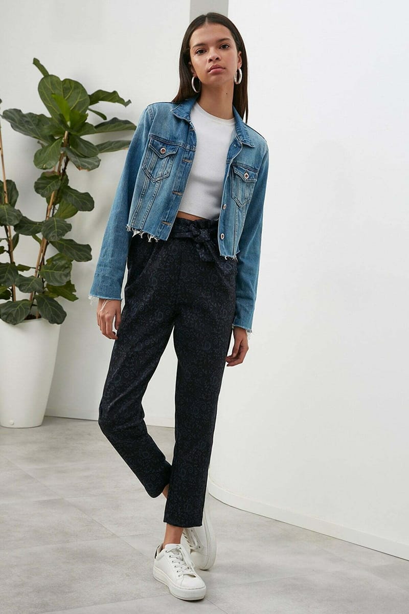 Belted Jacquard Woven Paperbag Trousers - Trousers 7