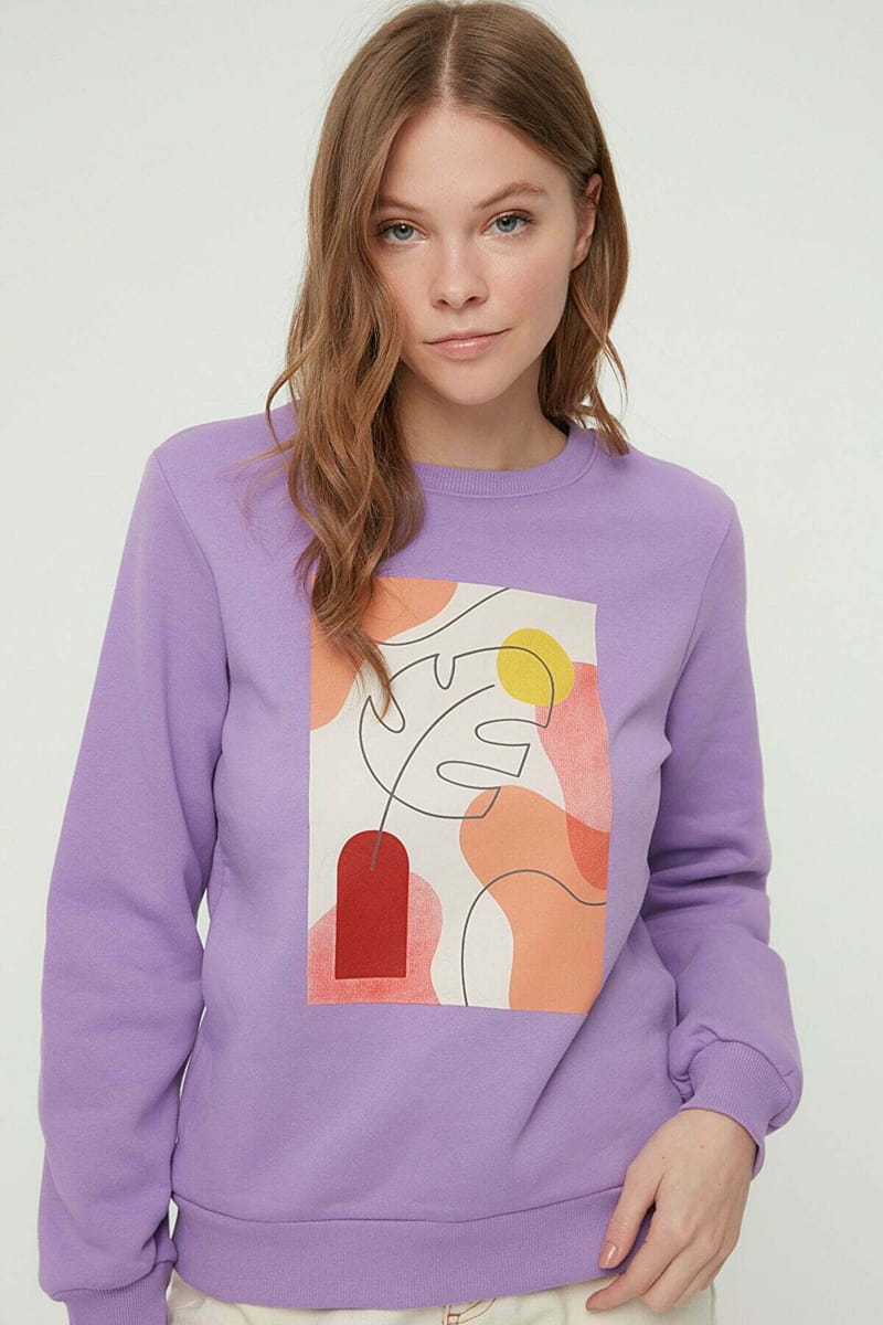 Purple Front Print Crew Neck Graphic Women's Sweatshirt - Sweatshirts 7