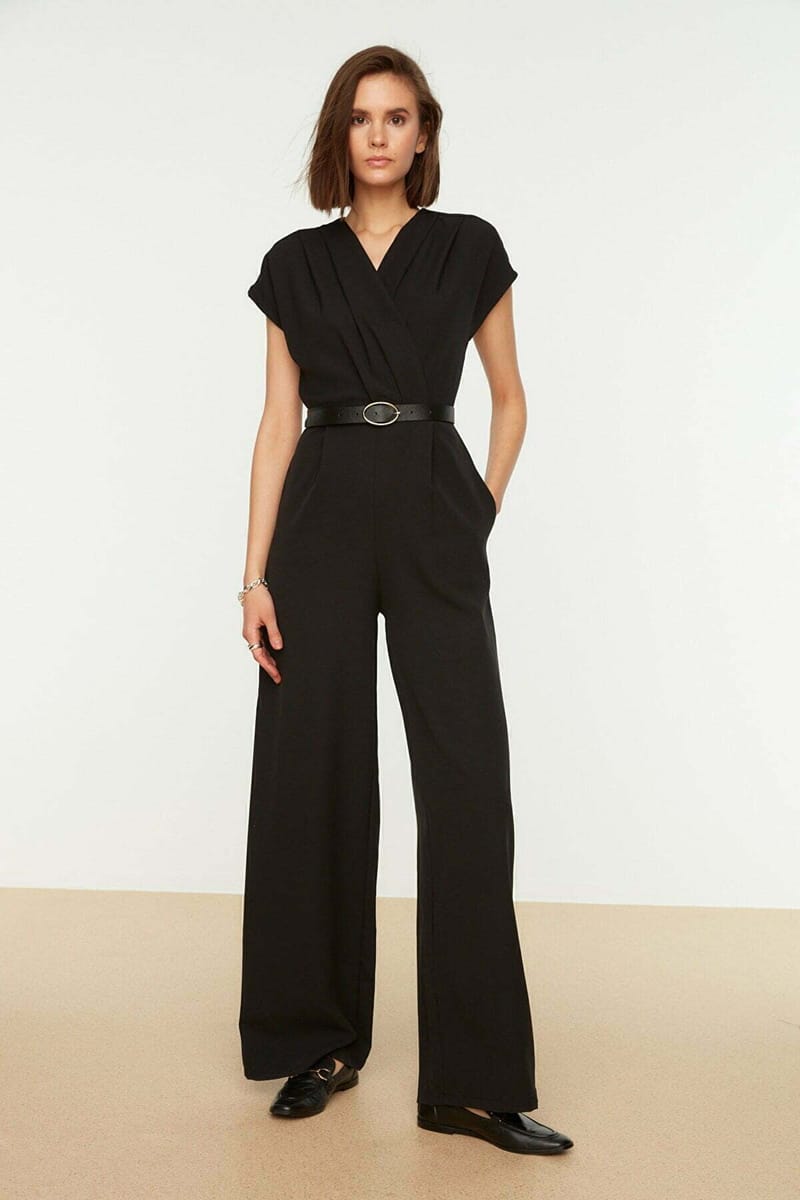 Belted Double Breasted Collar Jumpsuit - Jumpsuits 1