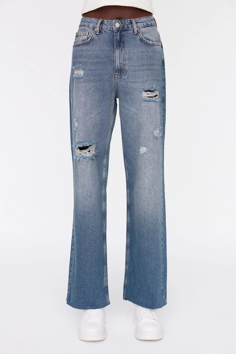 Blue Ripped High Rise Wide Leg Women's Jeans - Wide Leg Jeans 1