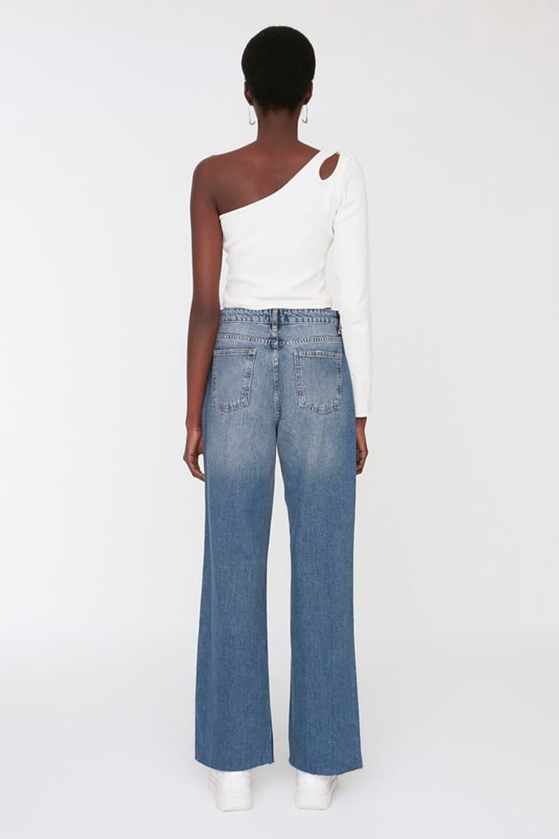 Blue Ripped High Rise Wide Leg Women's Jeans - Wide Leg Jeans 3