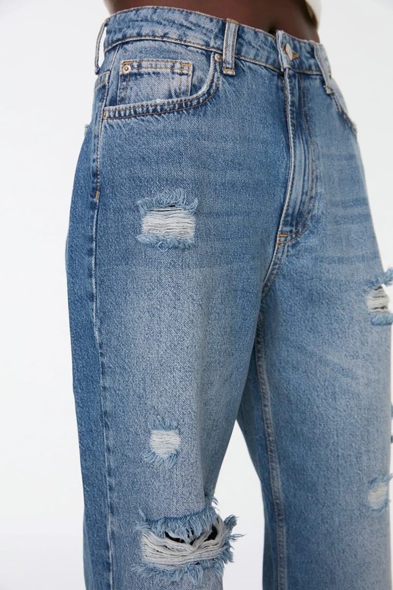 Blue Ripped High Rise Wide Leg Women's Jeans - Wide Leg Jeans 5