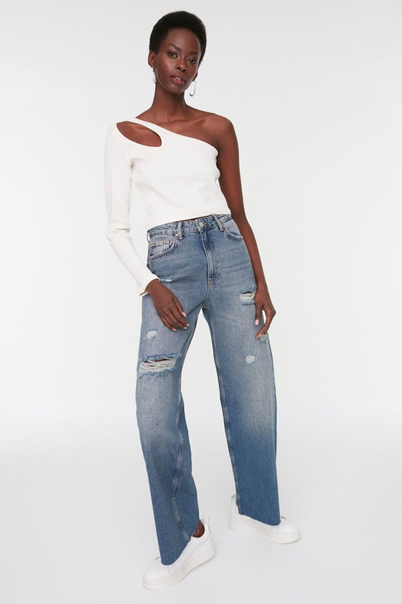 Blue Ripped High Rise Wide Leg Women's Jeans - Wide Leg Jeans 9