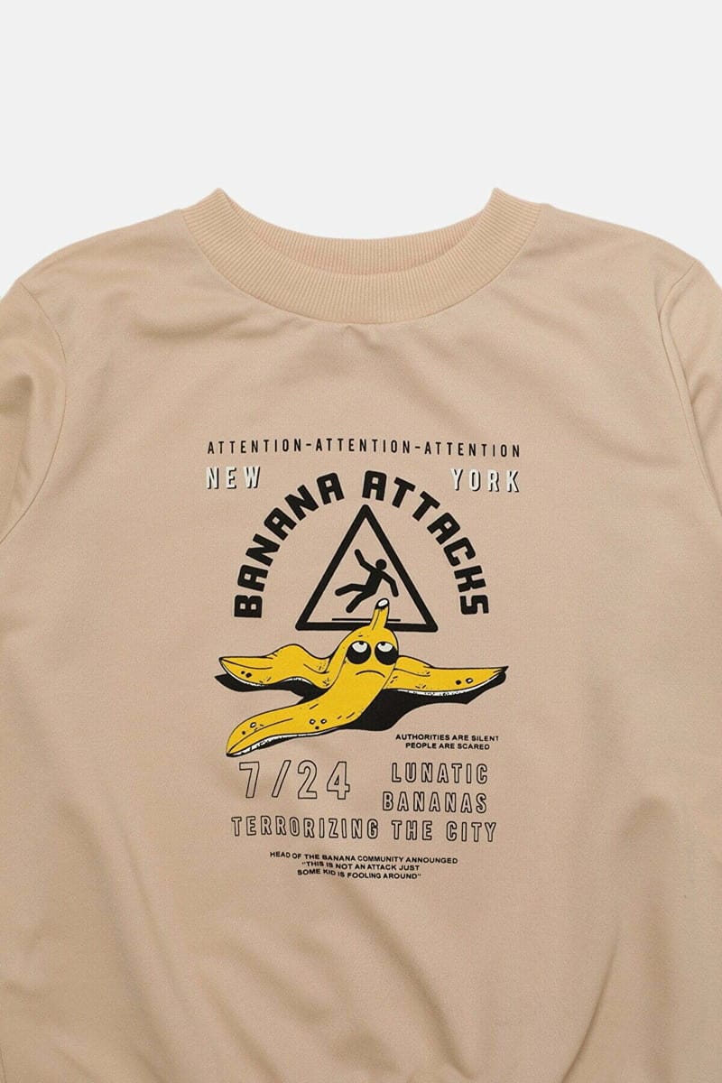Beige Front Printed Crew Neck Long Sleeve Women's Sweatshirt - Sweatshirts 2