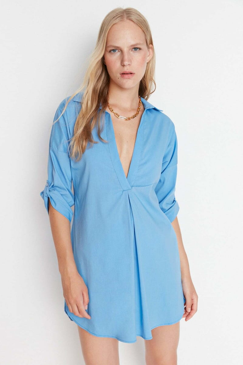 Knitted Shirt Dress - Mini Dresses 20