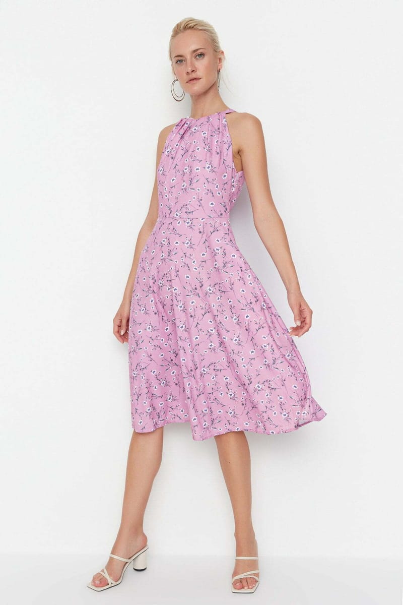 Printed Sleeveless Fit & Flare Midi Dress - Midi Dresses 15