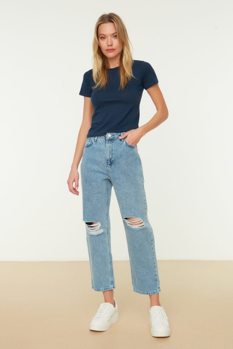 2_org_zoom Ripped High Waist Straight Jeans - Straight Jeans 18