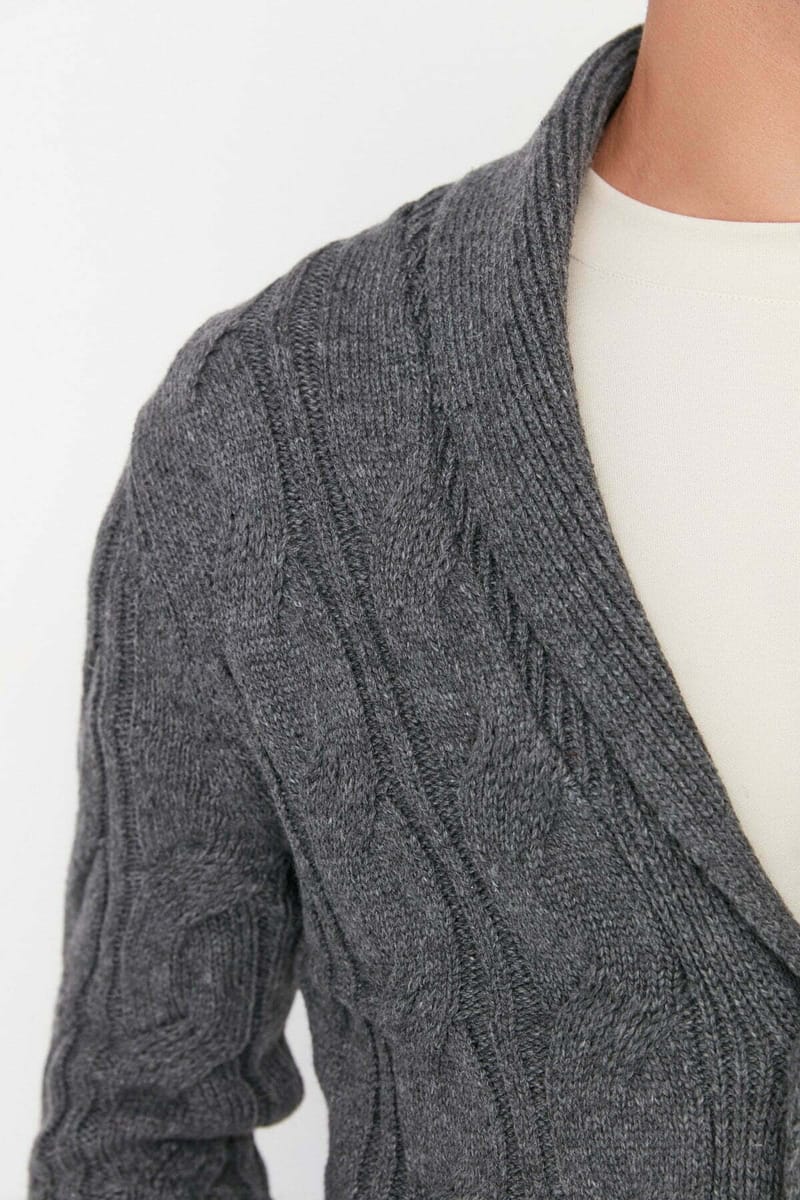Cable Knit Shawl Neck Cardigan - Cardigans 22