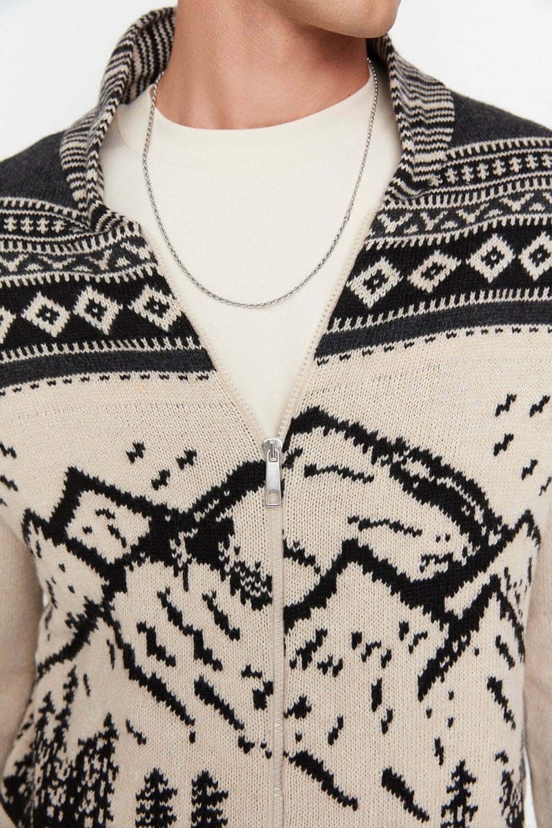 Slim Fit Landscape Patterned Cardigan - Cardigans 23