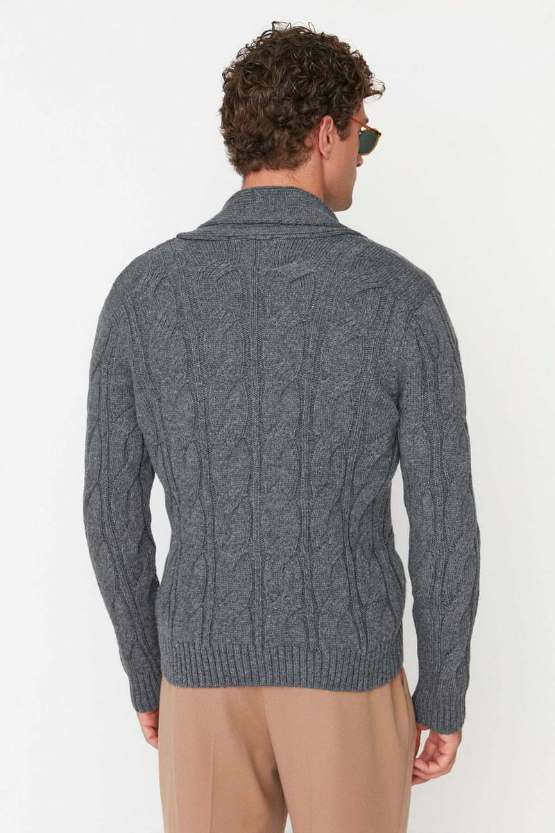 Cable Knit Shawl Neck Cardigan - Cardigans 24