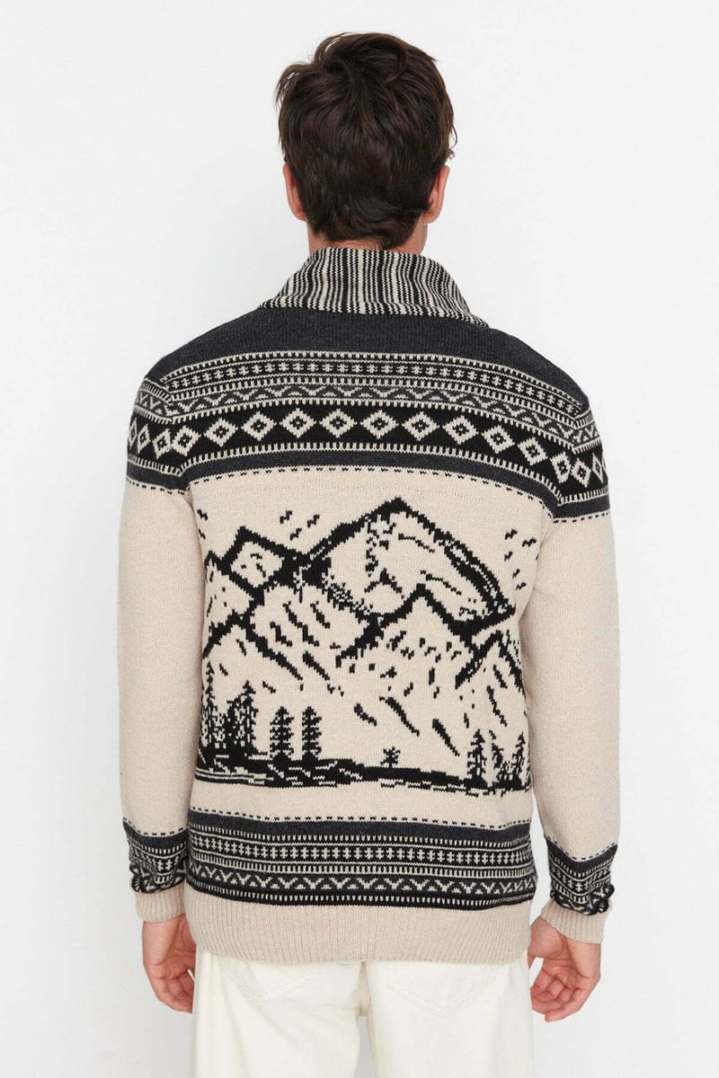 Slim Fit Landscape Patterned Cardigan - Cardigans 24