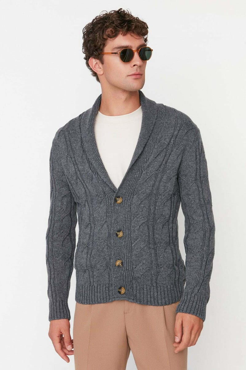 Cable Knit Shawl Neck Cardigan - Cardigans 21