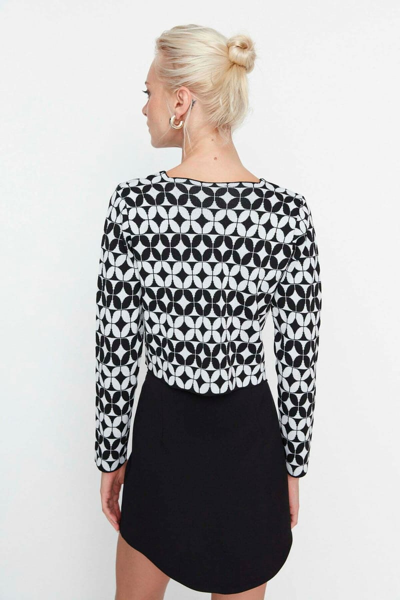 Printed Tie Detail Crop Cardigan - Cardigans 38