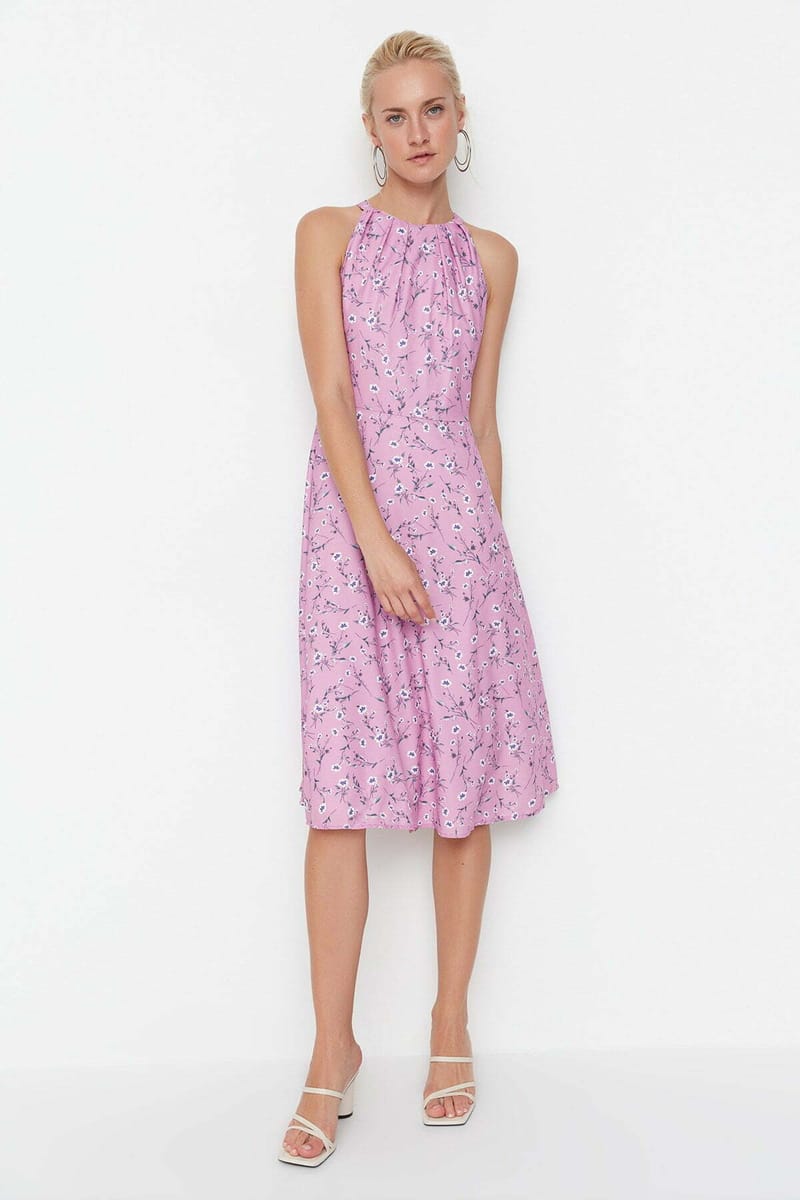 Printed Sleeveless Fit & Flare Midi Dress - Midi Dresses 17