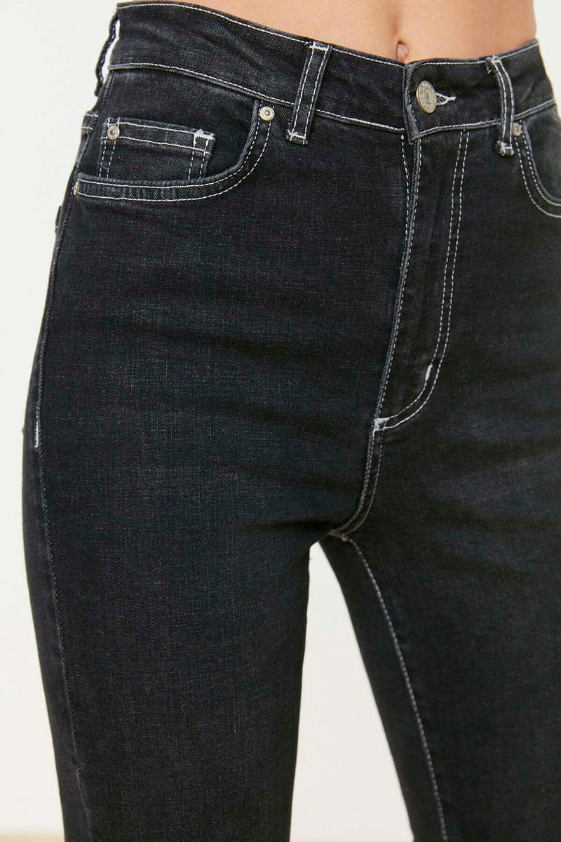 Flared Hem High Waist Jeans - Wide Leg Jeans 66