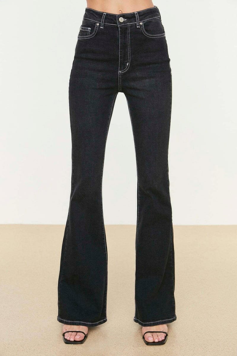 Flared Hem High Waist Jeans - Wide Leg Jeans 67