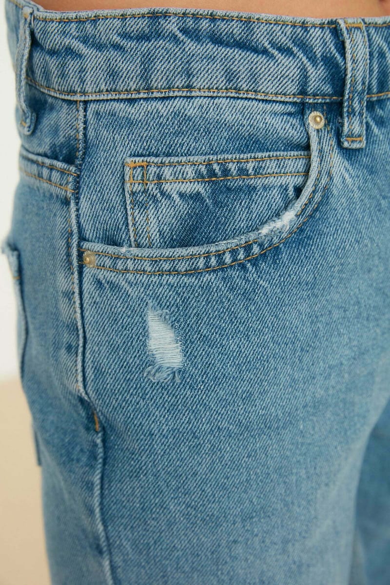 Ripped High Waist Straight Jeans - Straight Jeans 23
