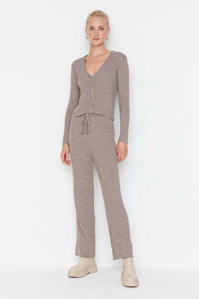 Zip Detail Ribbed Top & Pants Set - Co-ord Sets 37