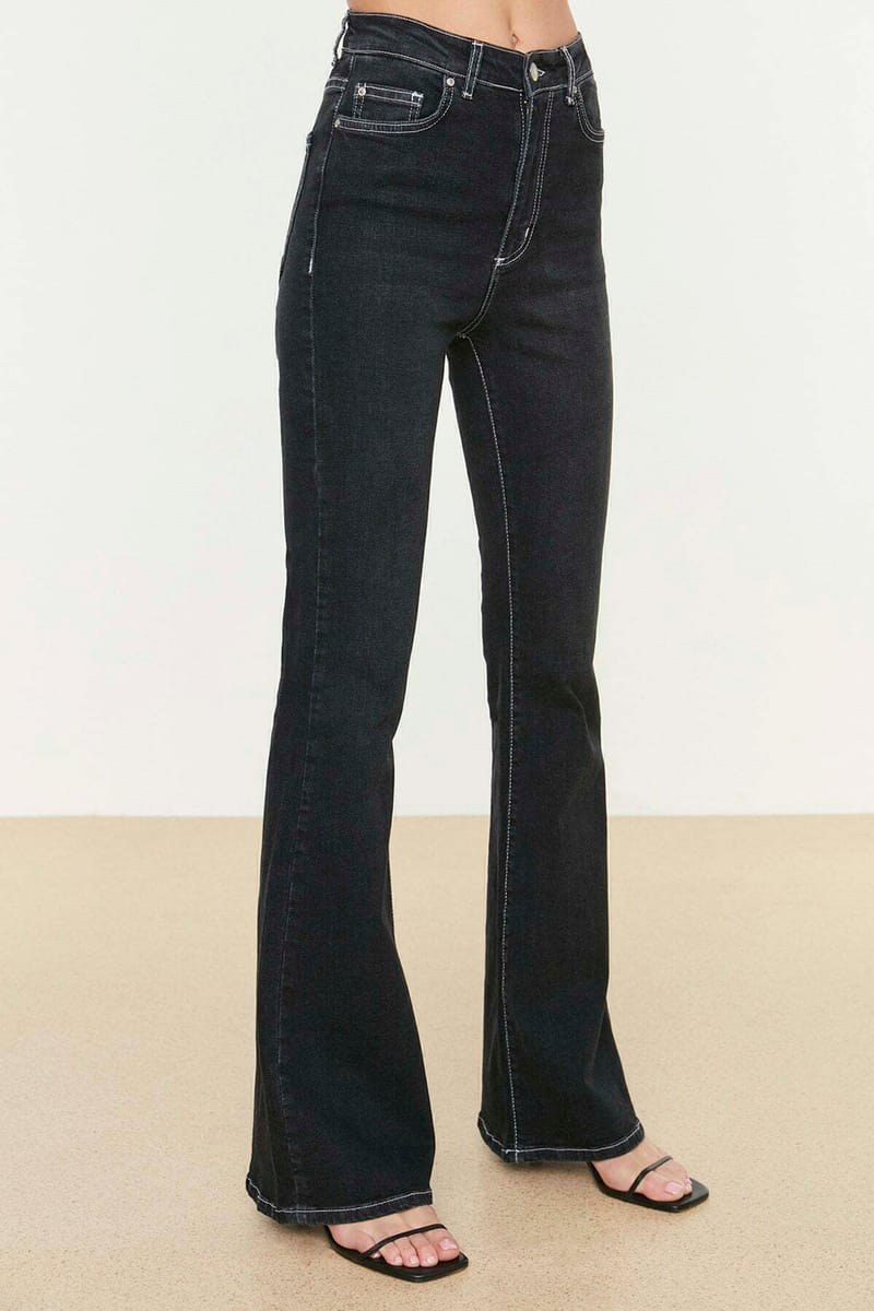 Flared Hem High Waist Jeans - Wide Leg Jeans 68