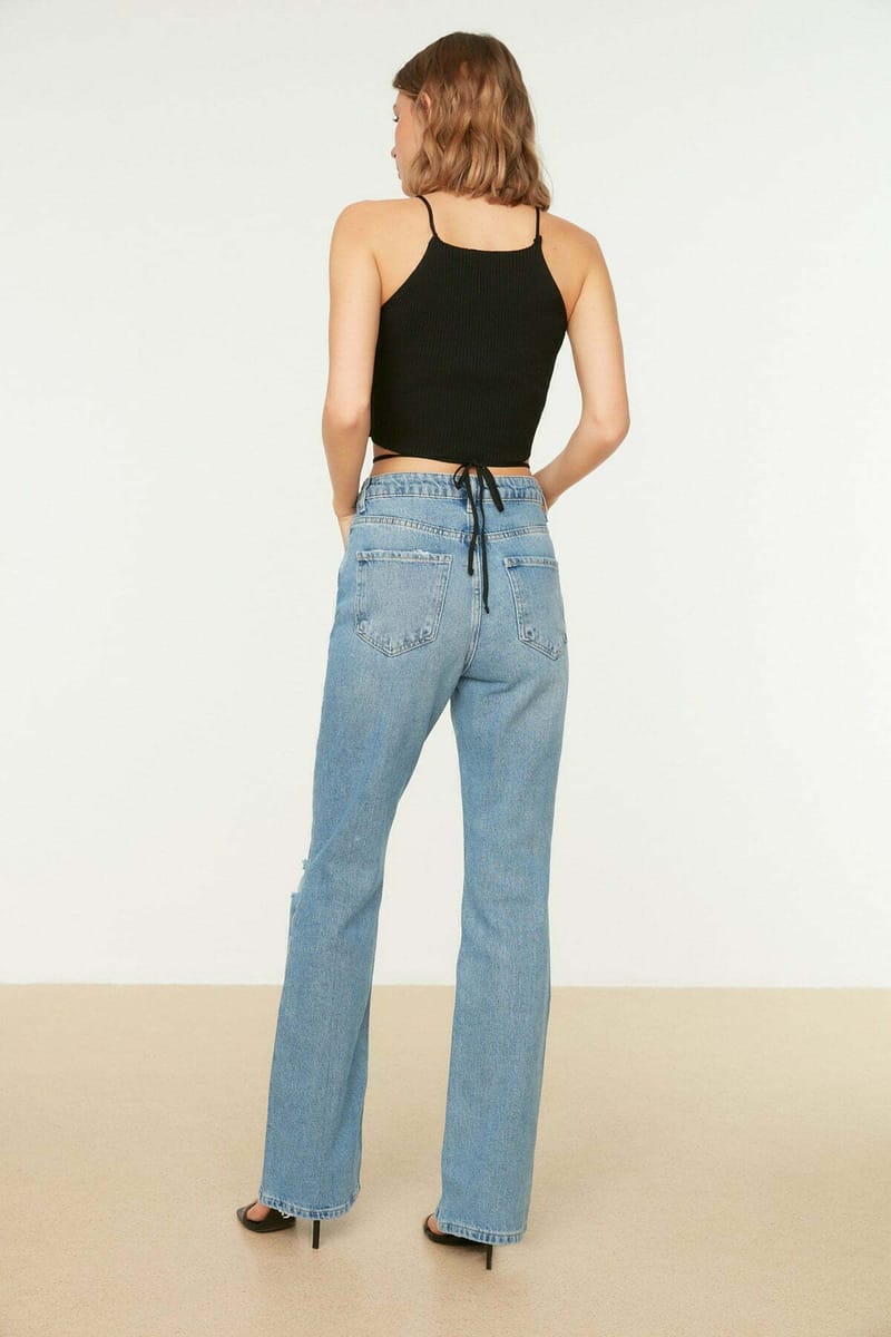 Ripped High Waist Straight Jeans - Straight Jeans 24