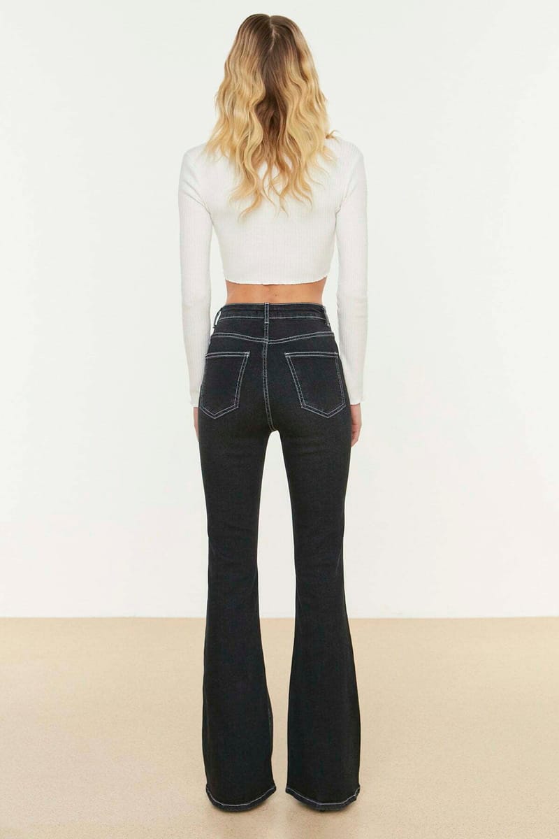 Flared Hem High Waist Jeans - Wide Leg Jeans 69